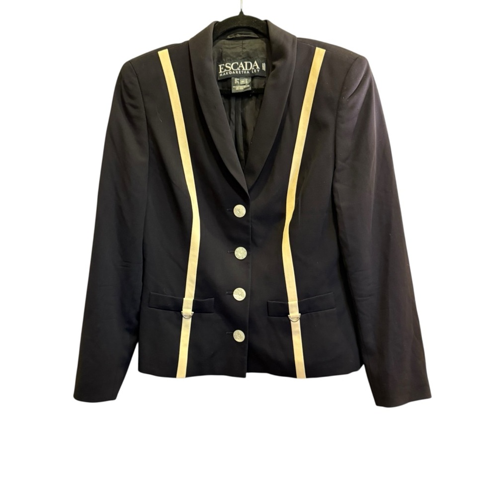Escada Vintage Women's Wool Single Breasted Blazer with Cream Accents sz 38